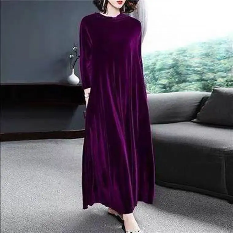 

2026 Winter women turtleneck long maxi velvet dress, Elegant long sleeves party dress Autunm velour dress plus size vestido