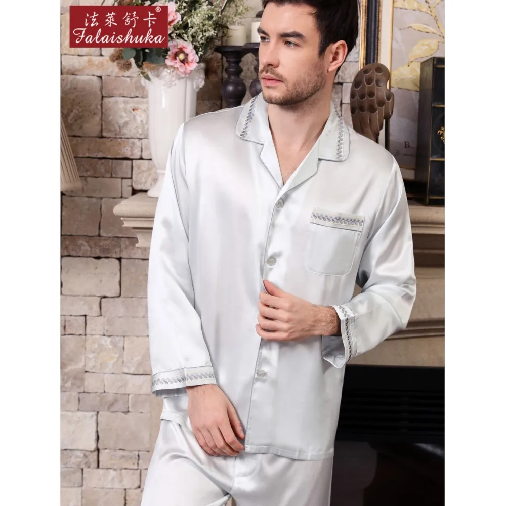 19 momme 100% mulberry silk pajamas sets mens Long sleeve Elegance male fashion pyjamas noble pure silk pijamas T9034