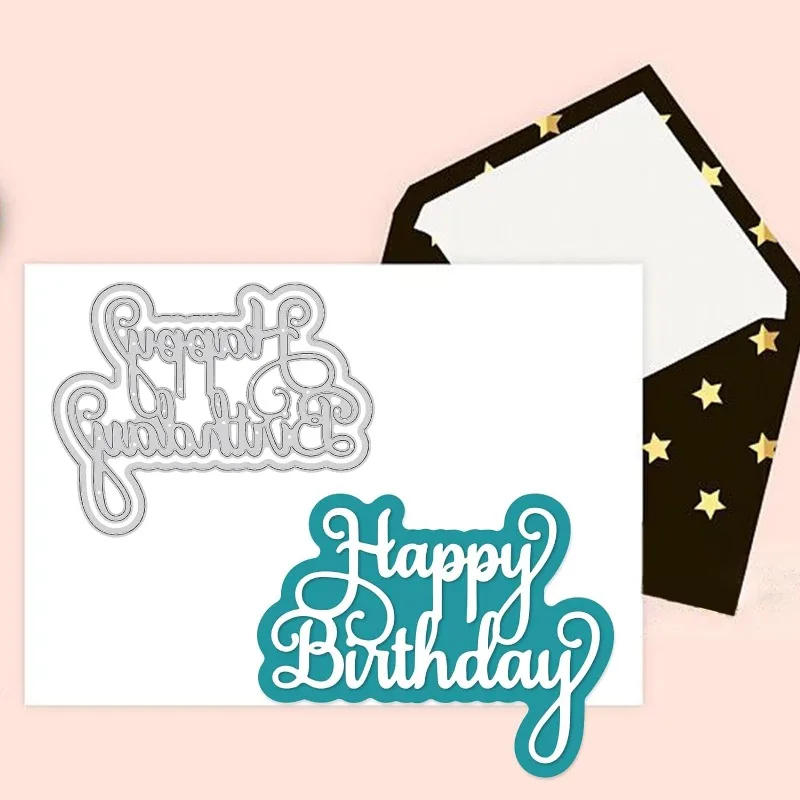 2szt Happy Birthday Theme Die Cuts Cake Balloon Hat Metal Embossing Stencil for Holiday Card Making Decoration and DIY