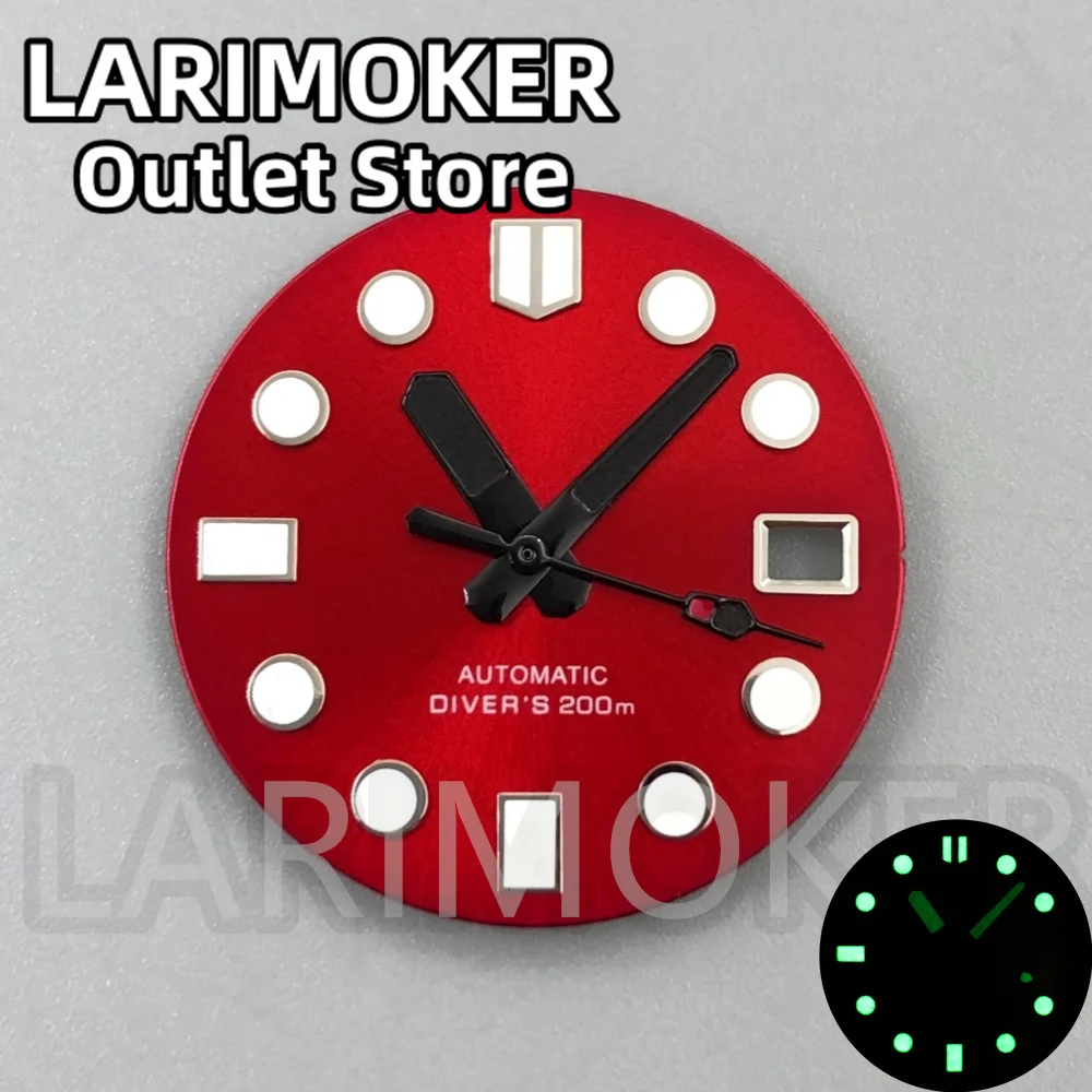 LARIMOKER 29 mm Zifferblatt, rot-grünes Sunburst-Zifferblatt, passend für NH35 PT5000 Uhrwerk für Herrenuhren-Zubehör-Set