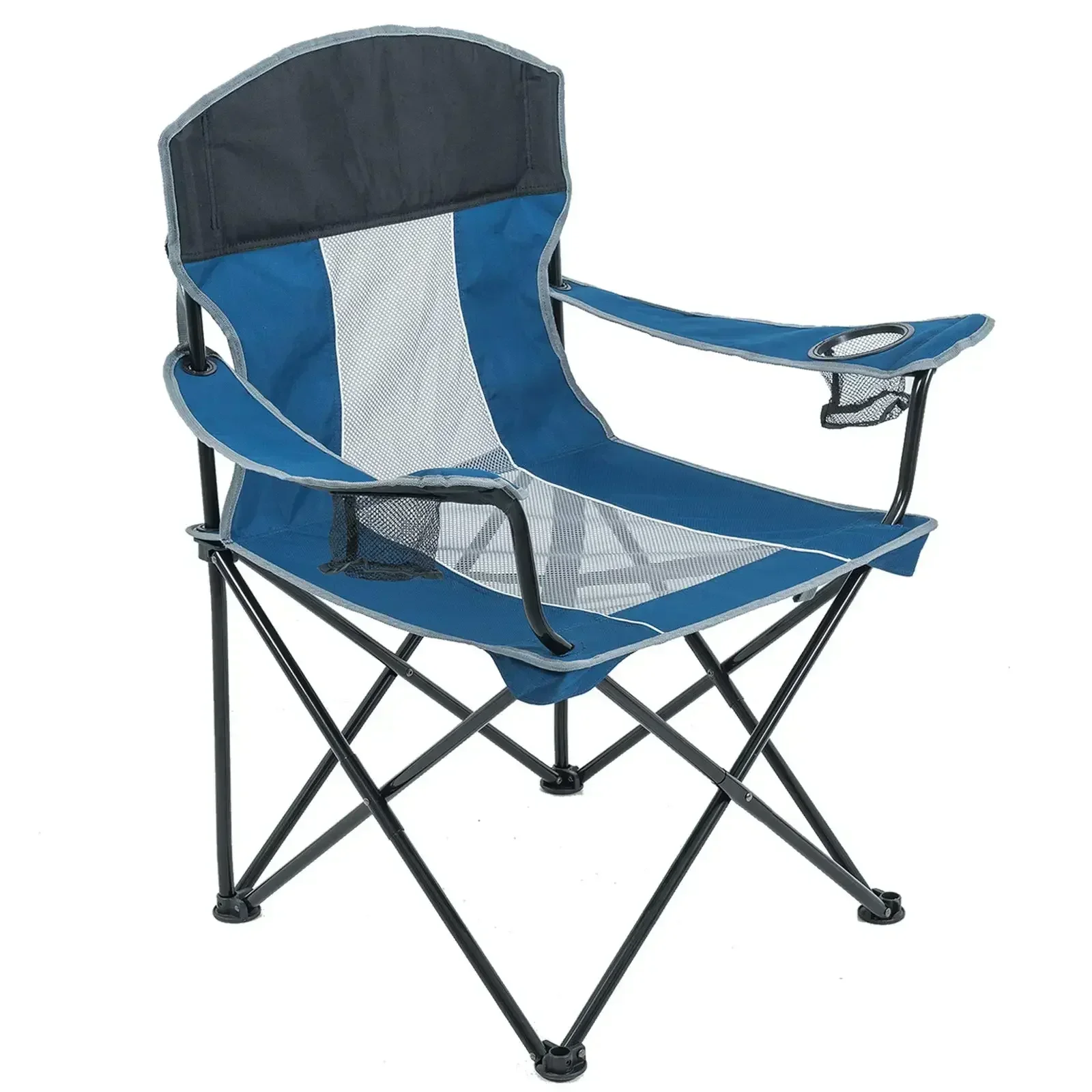 

Folding Camping Chair Portable Mesh Back Armchair with Cup Holder Supports 400 lbs for Beach Backpacking Outdoors