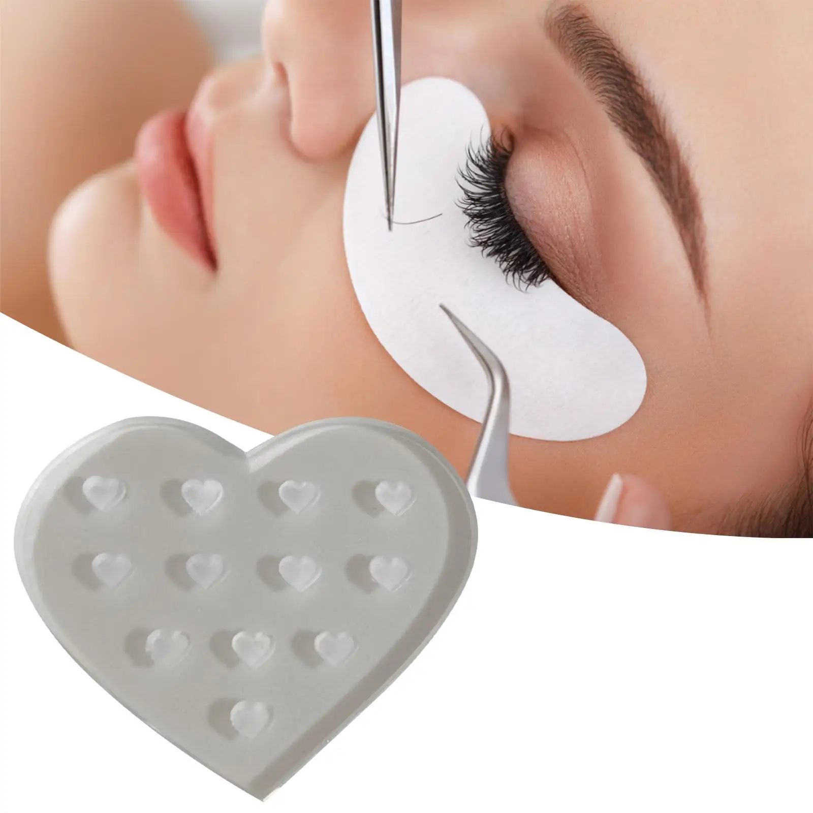 Soporte de pegamento para pestañas de cristal con forma de corazón, soporte adhesivo para pestañas lavable, paleta reutilizable para extensión de pestañas y Kit de elevación