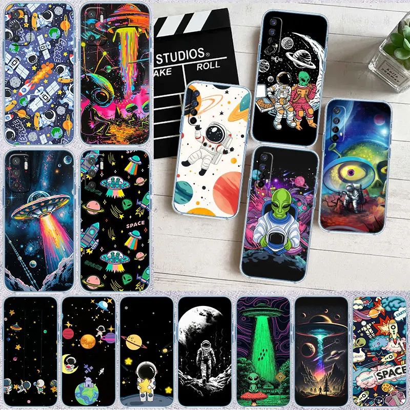 IY34 Space Astronaut Alien UFO Transparent Phone Case for Samsung Galaxy A04 A04S A14 A23 A34 A54 M23 M33 M52 M53