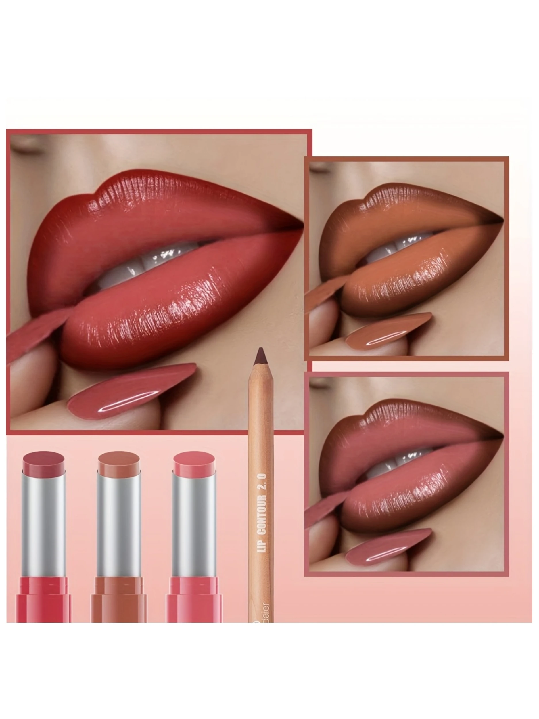 Ensemble de rouge à lèvres longue durée 3 pièces, Texture crémeuse, taille-crayon gratuit, facile à appliquer, brillant à lèvres