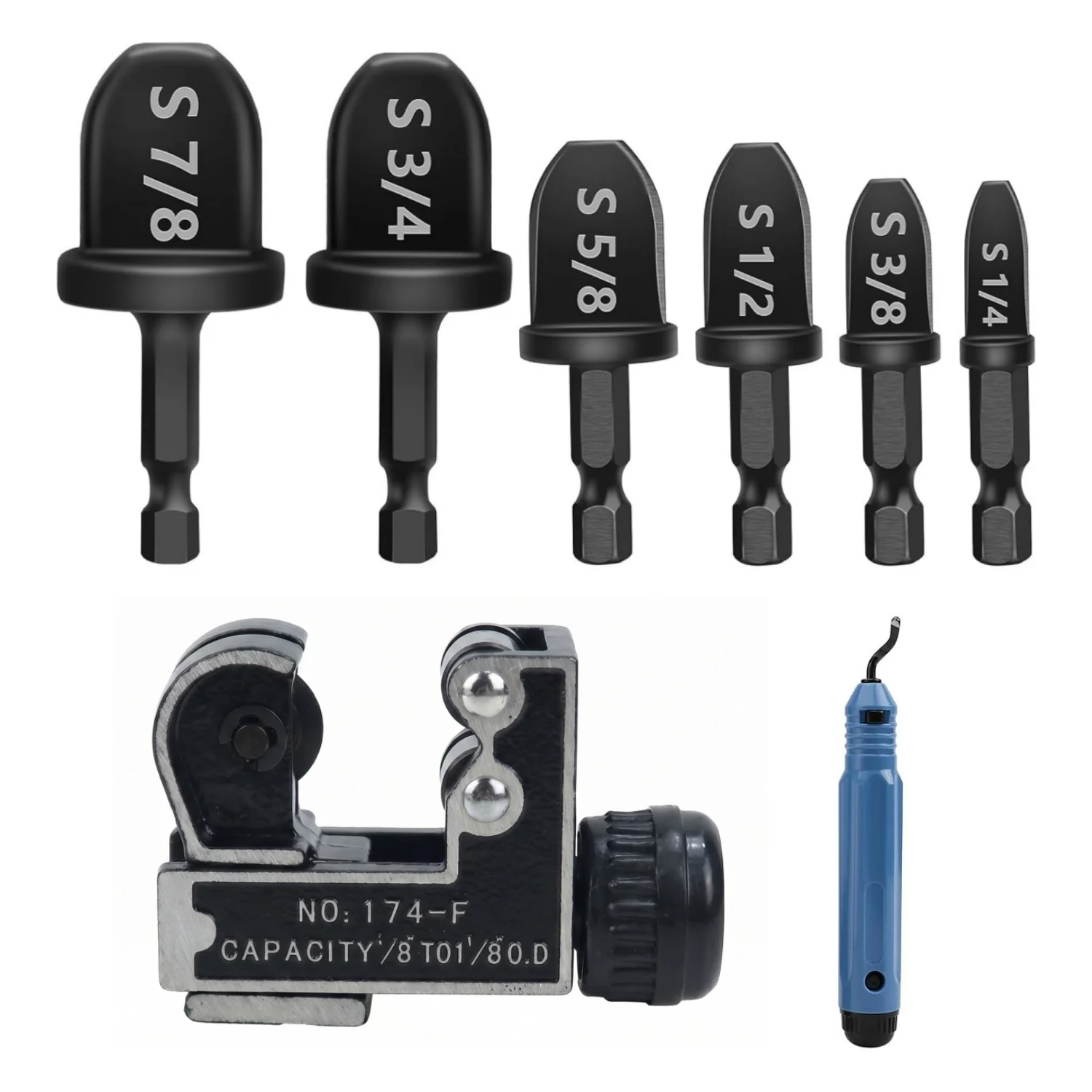 Copper Pipe Cutter Expander Drill Bit Tools Set Swaging HVAC Deburring Kit for Copper Air Conditioner Repairing Swage Tool