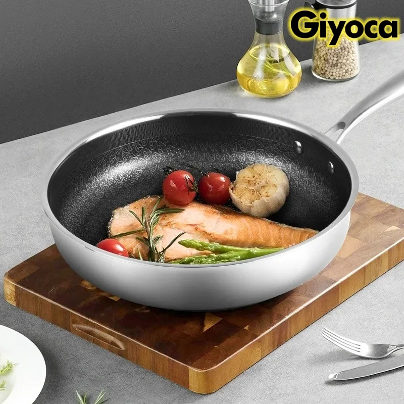 

Giyoca 316 Stainless Steel Uncoated Pot Non-stick Frying Pan Multi-function Works Saucepan Egg Steak Pot Kitchen Cooking tools