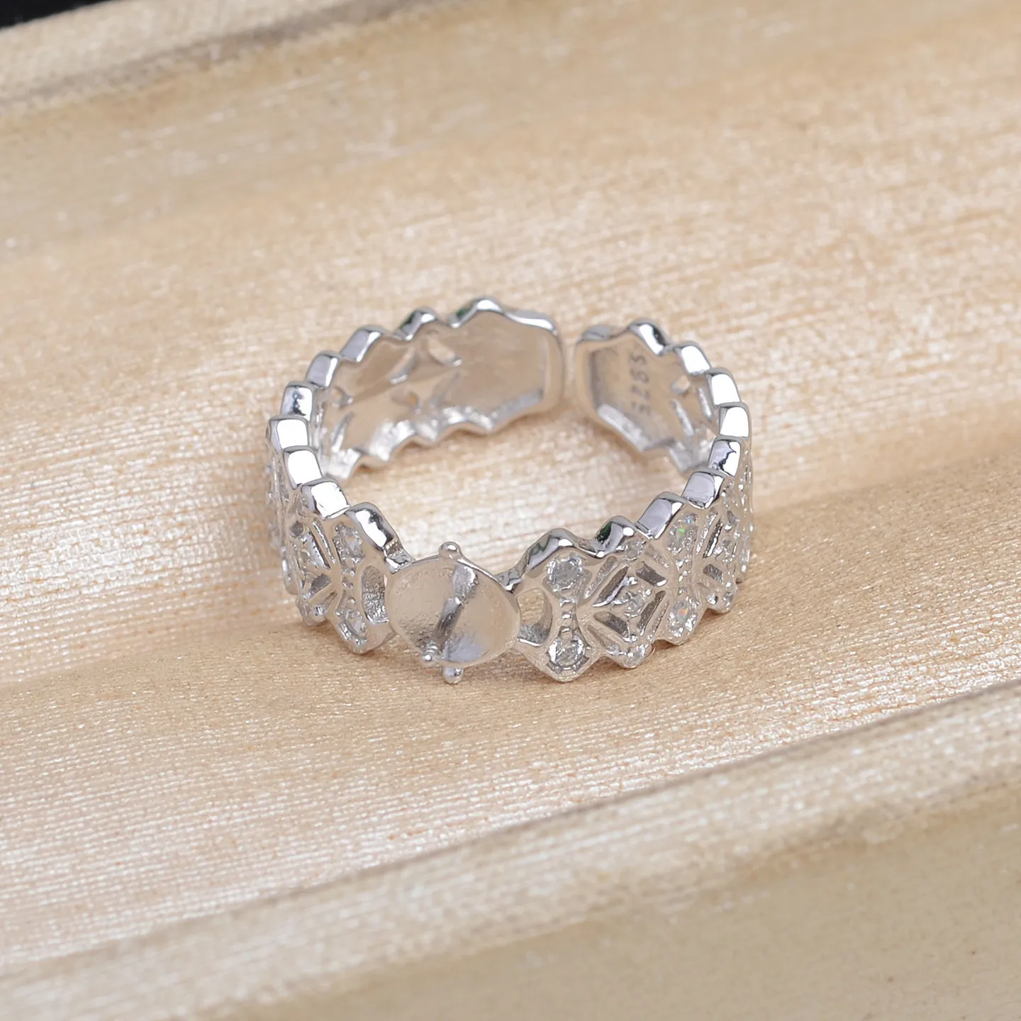 S925 Sterling Silver Adjustable Finger Ring Mountings Base Setting Findings Jewelry Components for 8-10mm Pearls 3pcs/lot