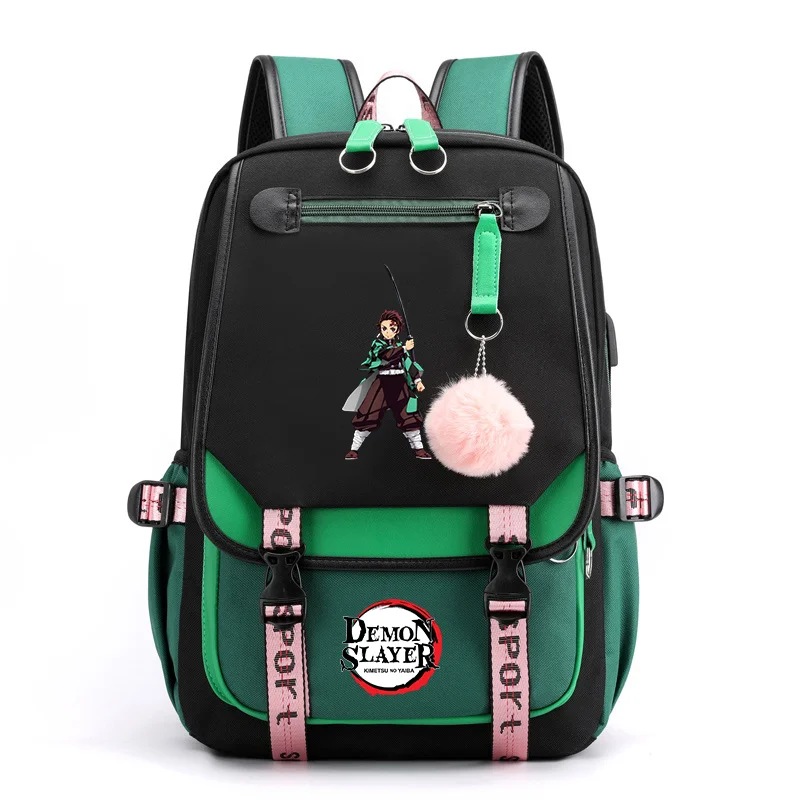 Mochila de anime para adolescentes, morral con cremallera USB, gran capacidad, para ordenador portátil