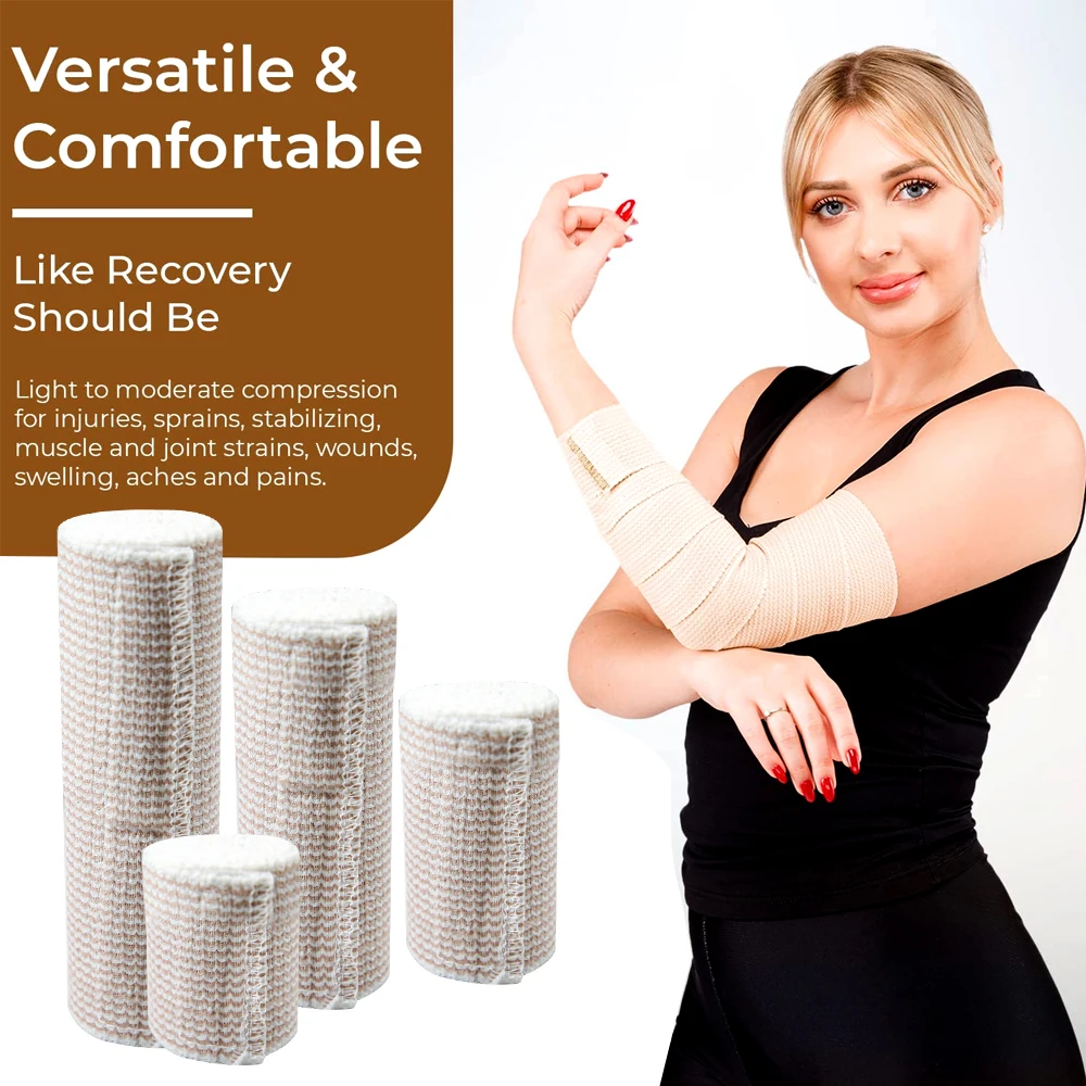 1 rouleau de bandage élastique rond de qualité supérieure, bandage de compression sans latex de coton rond avec auto-fermeture, support et premiers