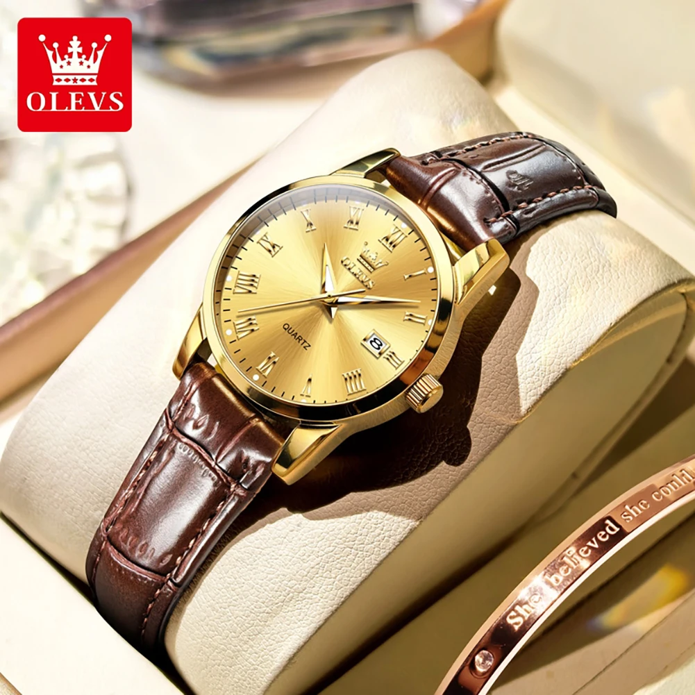OLEVS 5892 Woman's Watch Date Quartz Movement Watch For Women Leather Strap Waterproof Ladies Clock Fashion Elegant Reloj