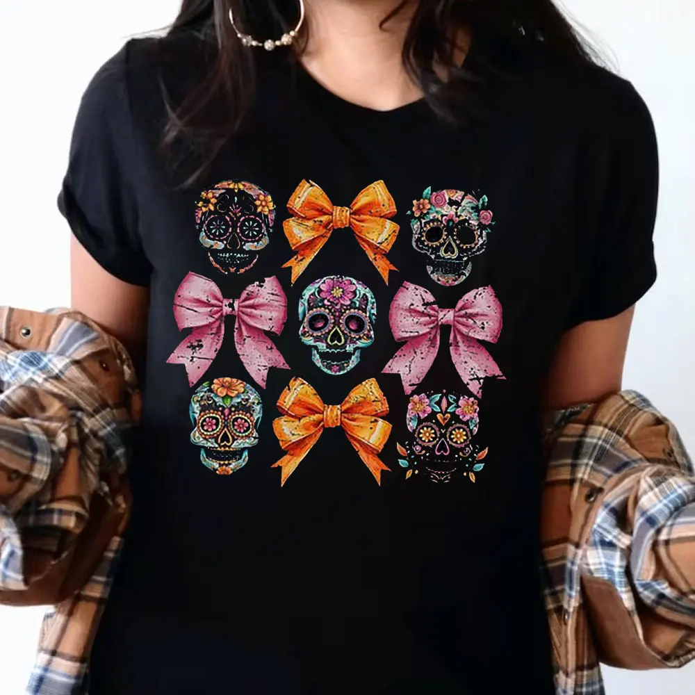 Retro 1994 Dia De Los Muertos Sugar Skul Unisex Tshirts Graphic T Shirts Aesthetic Y2k  Women Clothing Soft High Quality Cotton