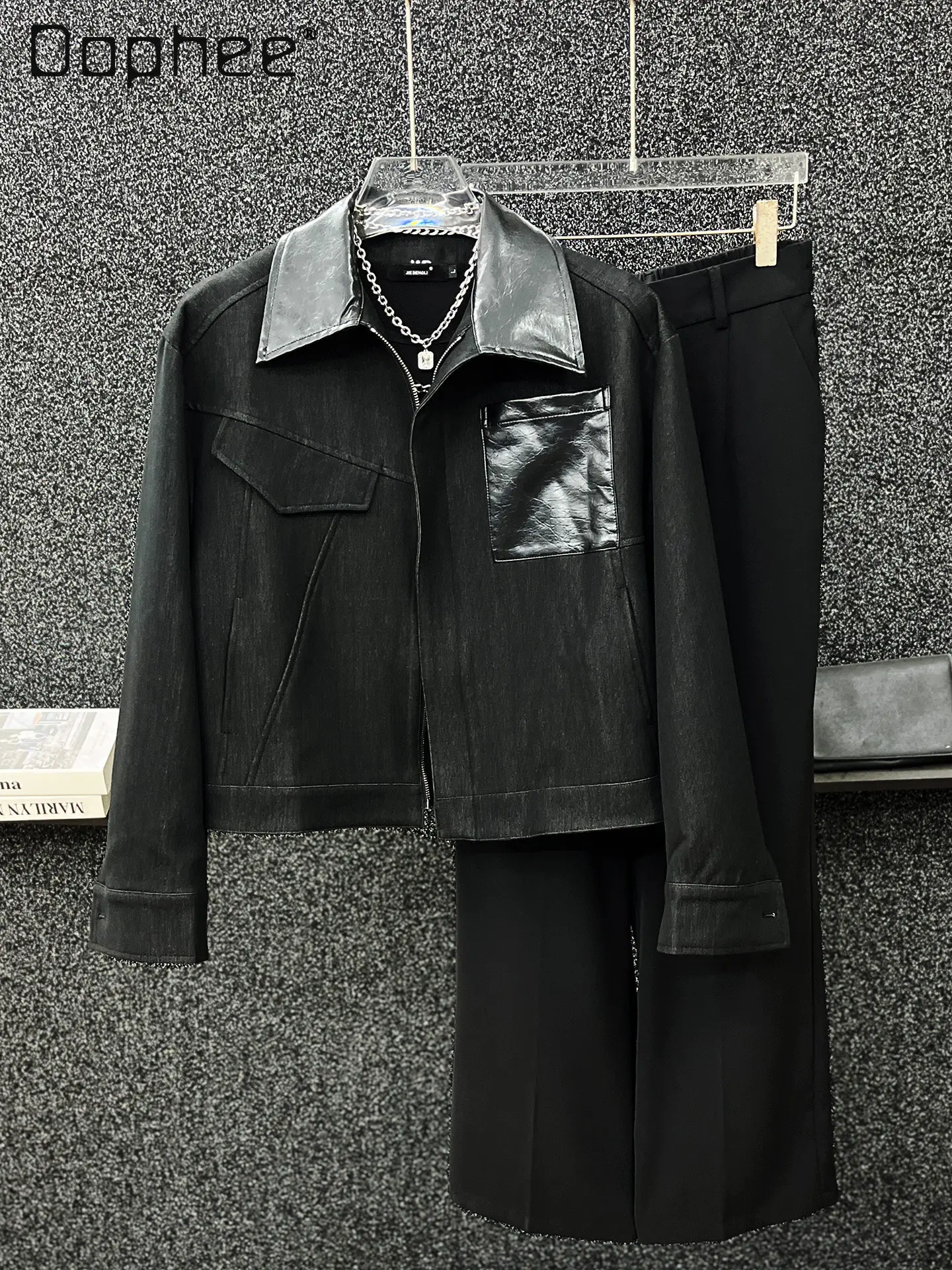 

Spring Autumn Korean Style Street Style Men's Classy Sense Deconstructed Pu Leather Loose Casual Blue Black Short Jacket