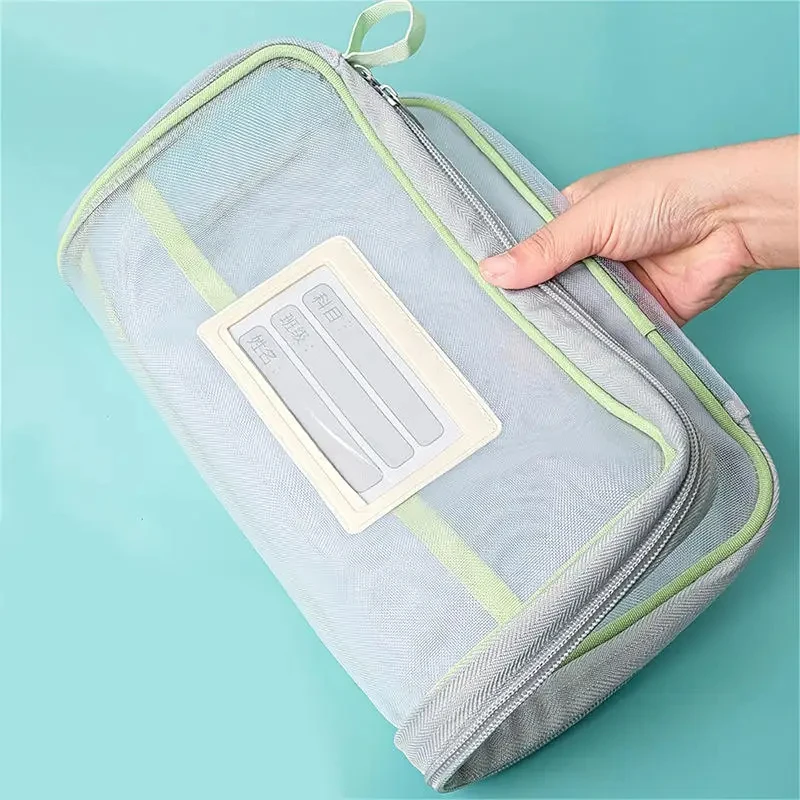 File Storage Bag Double-layer Mesh Zipper Bag Large Capacity Organizer Folders School Office Supplies Stationary Bags