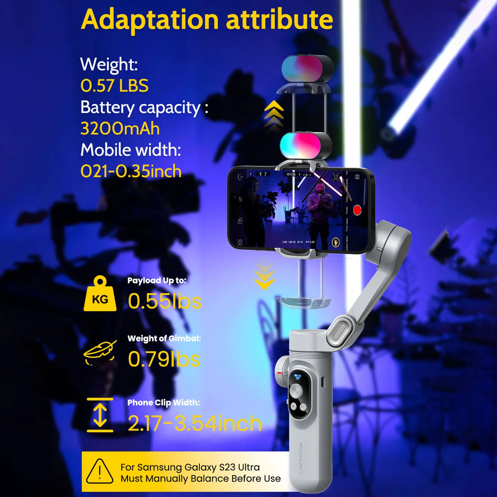 AOCHUAN Smart X Pro Kit 3-Axis Gimbal Stabilizer Set with RGB Magnetic Light OLED Display LED Light Focus Wheel Stabilizer