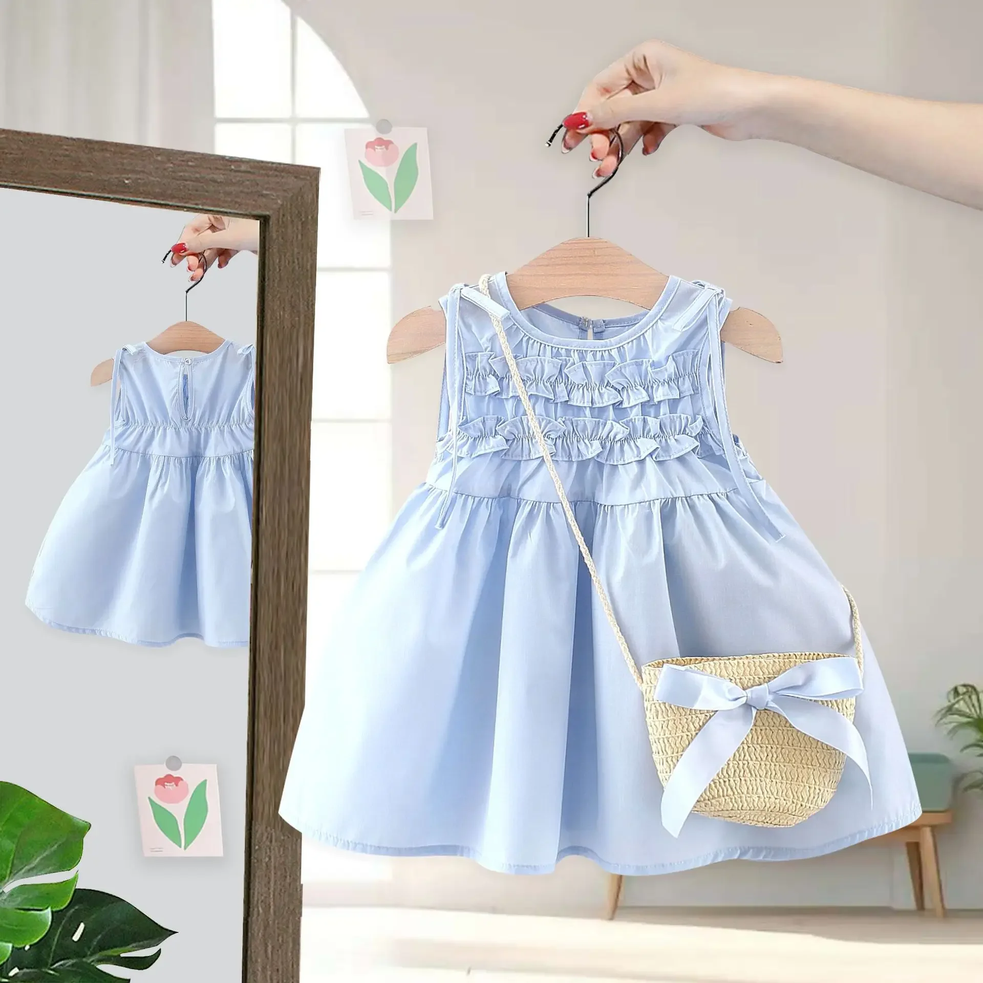 

Girls' Dress 2025 Summer New Product: Girls' Sleeveless Skirt, Western Style, Baby Girl, Princess Vest Skirt, Free Package