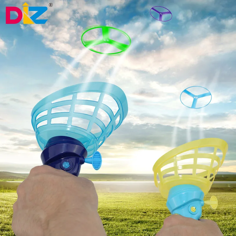Flying Saucer Disc Launcher Kids Flying Toys Pull String UFO Throw Catch Outdoor Sport Propeller Children Toys Gift For Boy Girl
