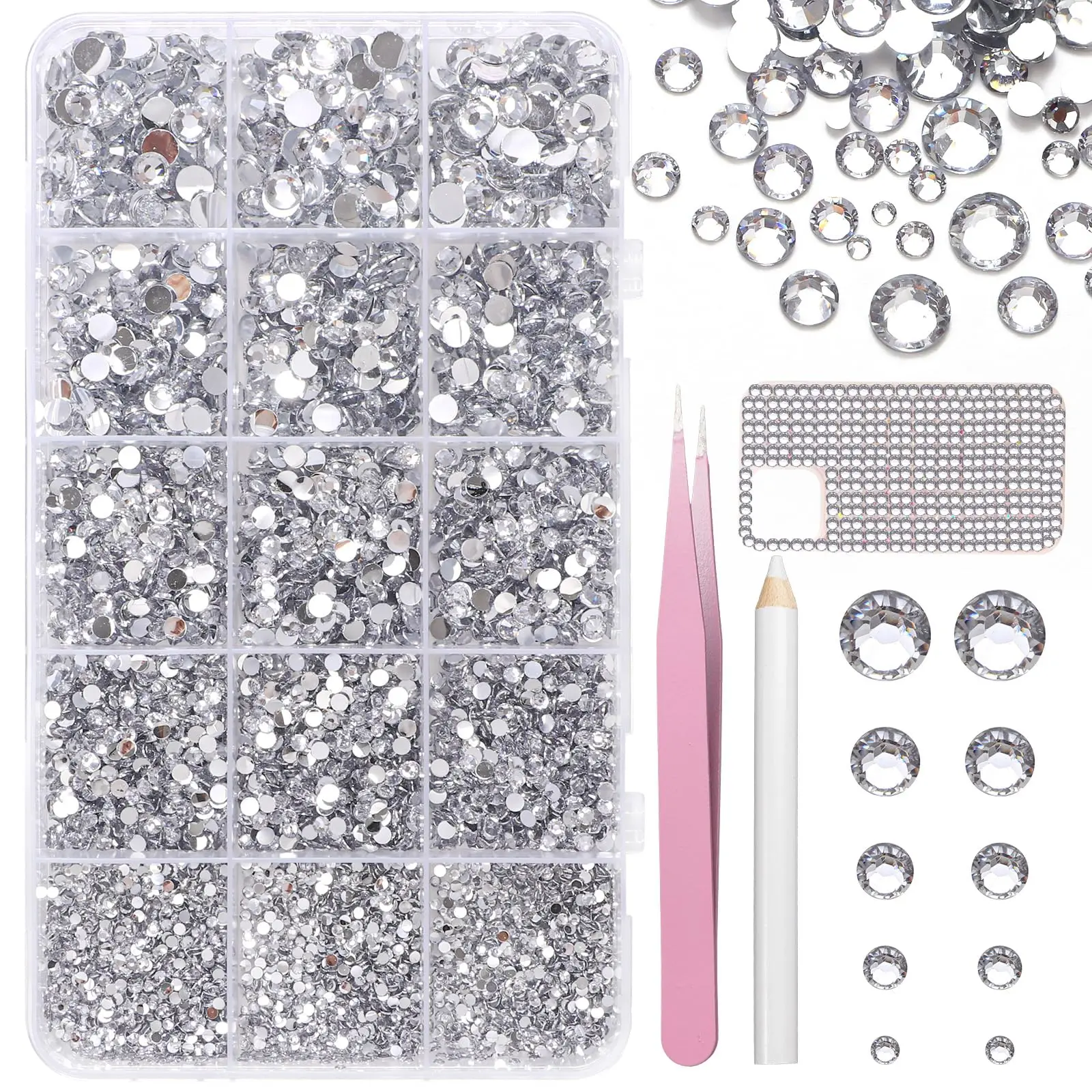 15000 Stück Mehrfarbige Harz-Jelly-Strasssteine, 2-6mm Flache Rückseite Nicht-Hotfix Nagelsteine mit Wachspickstift & Pinzette DIY – Detail 7