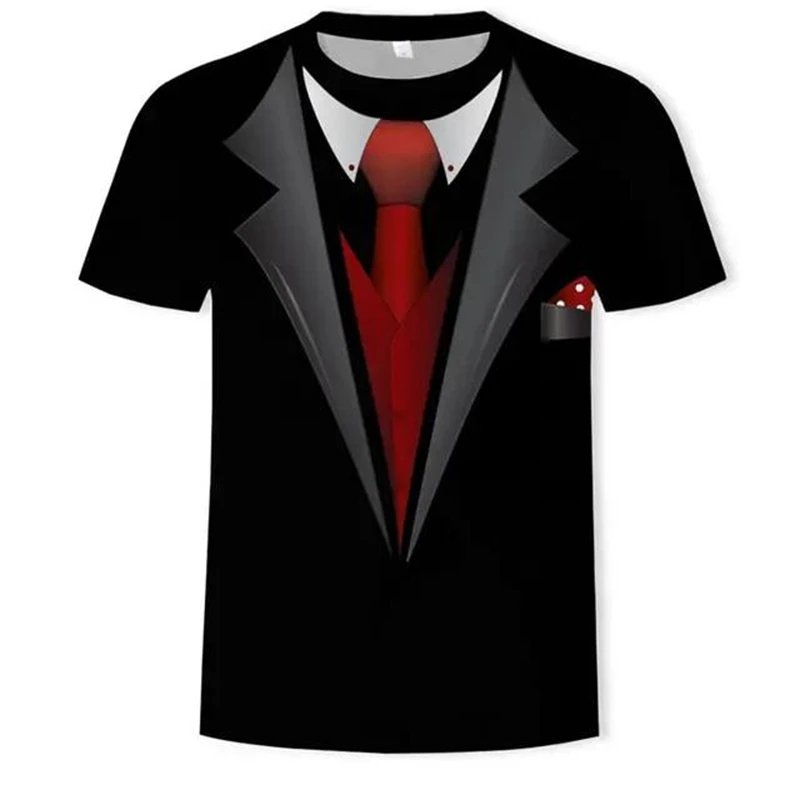 Custom Realistic Suit Tuxedo Pattern T-shirts For Men Fashion Trend Short Sleeve O Neck 3D Printed Summer T Shirts Casual Loose