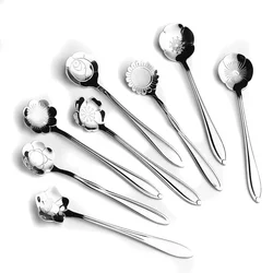 Flower Spoon Set Small Teaspoon Coffee Spoon Cute Ice Cream Dessert Spoon Silver Gold Stainless Steel Spoon For Coffee Tea