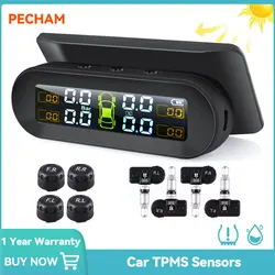 TPMS Tire Pressure Sensor Solar Car Tire Pressure Monitoring System with 4 Wheel Internal External Sensors TMPS Measuring Device