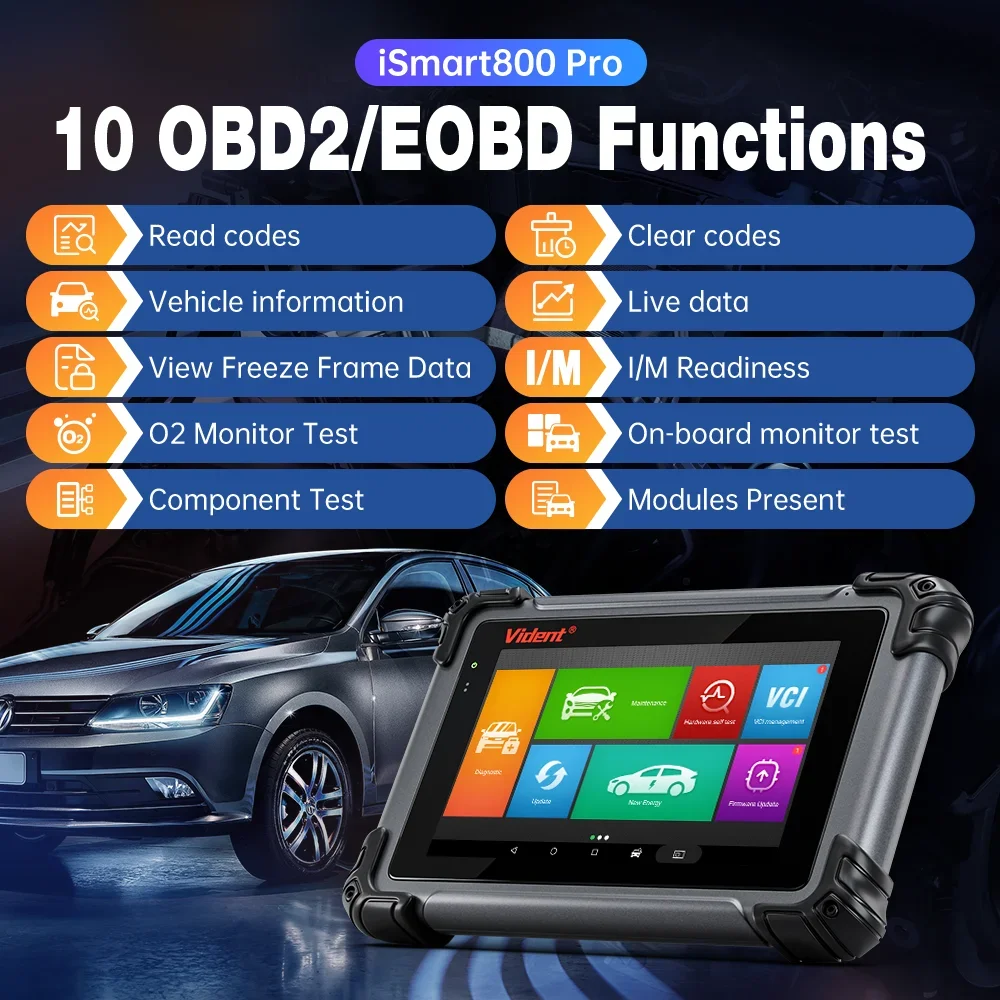 Vident iSmart800Pro Car Scanner All System Diagnosis 40 Reset Function OBDII Full Function Key Fob Programming Scanner Tool