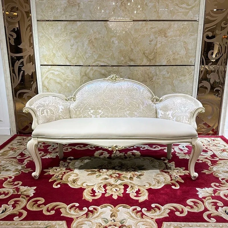 

French court, European neoclassical solid wood carving, living room sofa stool, bedroom embroidered bedside stool R