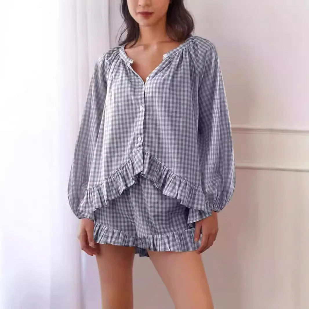 Women's Clothing Autumn 2026 New Ruffle Edge Button Long Sleeve Sleeve Top Trousers Cover Commuter Style Versatile