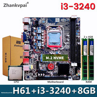 H61 LGA1155 Desktop Motherboard For Intel Set With Core Duo 3.4GHZ Cpu i3-3240 DDR3 8GB Memory Computer Mainboard Assemble M.2