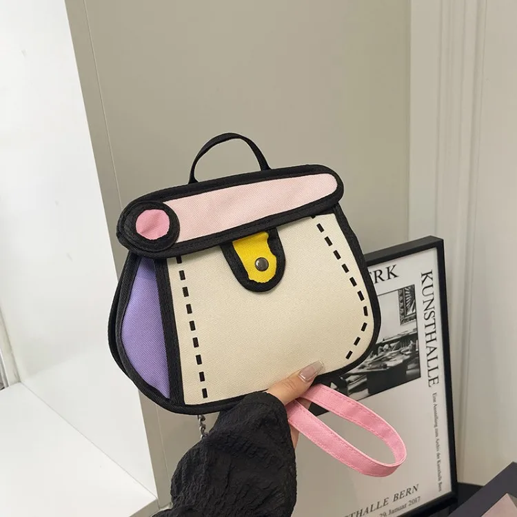 Niche Unique Design Cartoon Canvas Handbag Cute Anime Chain Crossbody Bag Fashion Daily Travel Accessories For Young Women