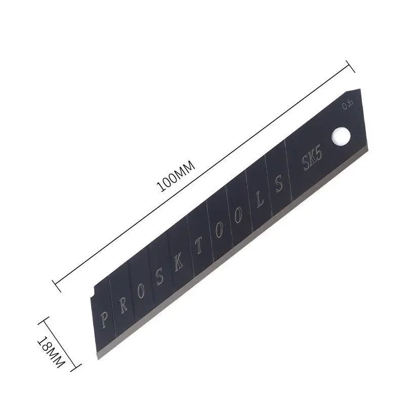 Cuchilla de cuchillo multiusos de acero inoxidable, herramienta de bricolaje negra de 100mm x 18mm, reemplaza la hoja de tallado para papelería de oficina para estudiantes, 10 Uds./1 caja