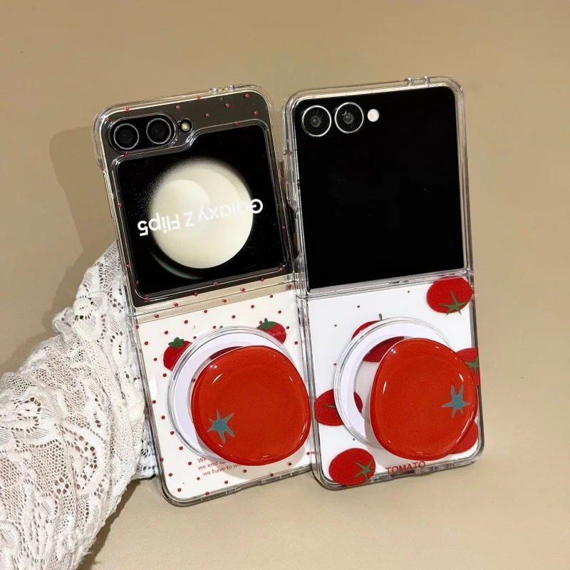Korean Polka Dot Cute Tomato Magnetic Phone Case For Samsung Galaxy Z Flip 8 7 6 5 Z Flip7 Flip6 Cover with Magsafe Stand Cases