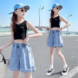 Girls Denim Shorts Summer New Kids Casual Splicing Beach Holiday Jean Shorts Clothes for Teenagers Children Pants 12 13 14 Years