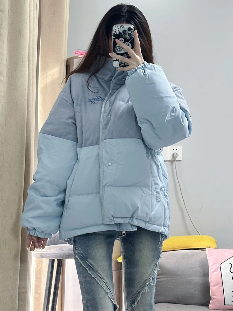 

KING BRAND Women's Thickened Corduroy Stand Collar Cotton Jacket Loose Fit Retro down Jacket Long Sleeve Street Style Zipper