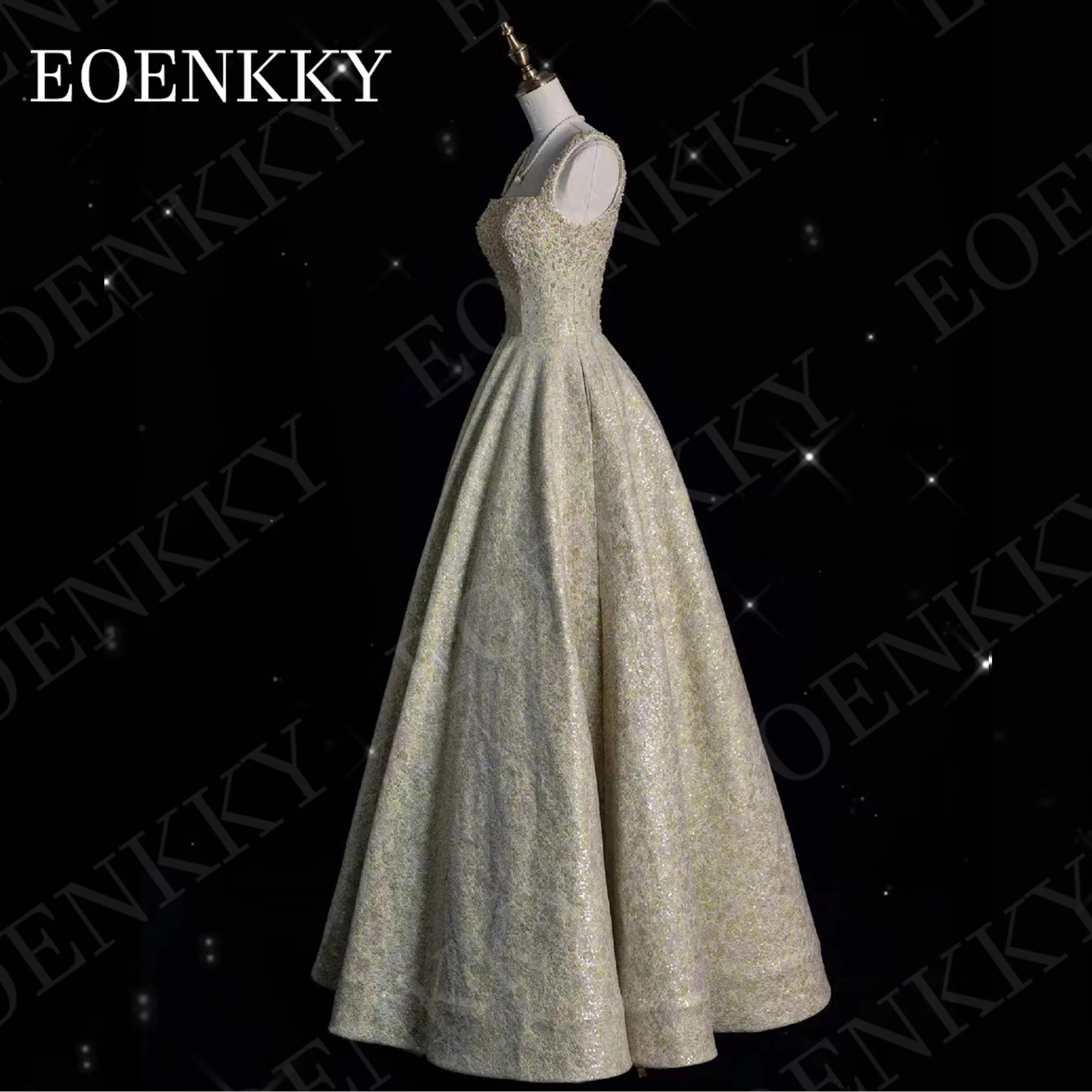 EOENKKY Sparkly Prom Dress Elegant Luxury Glitter Sequin A Line Beaded Square Neck Celebrity Party Gown Floor Length Customized