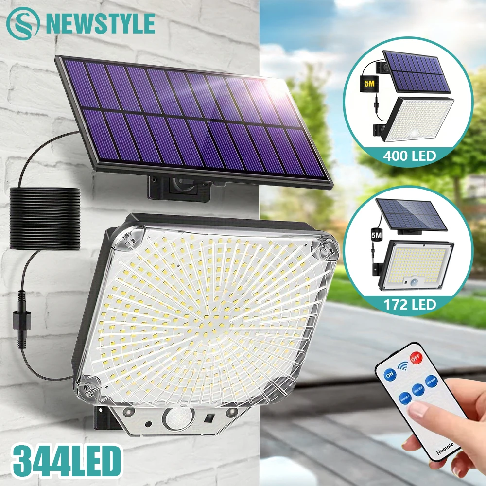 Solar Street Light Outdoor – 150 LEDs, 4000mAh Battery, Motion Sensor & Remote Control – 6 Modes, Waterproof, Wall/Fence Mount – Perfect For Yard & Garden