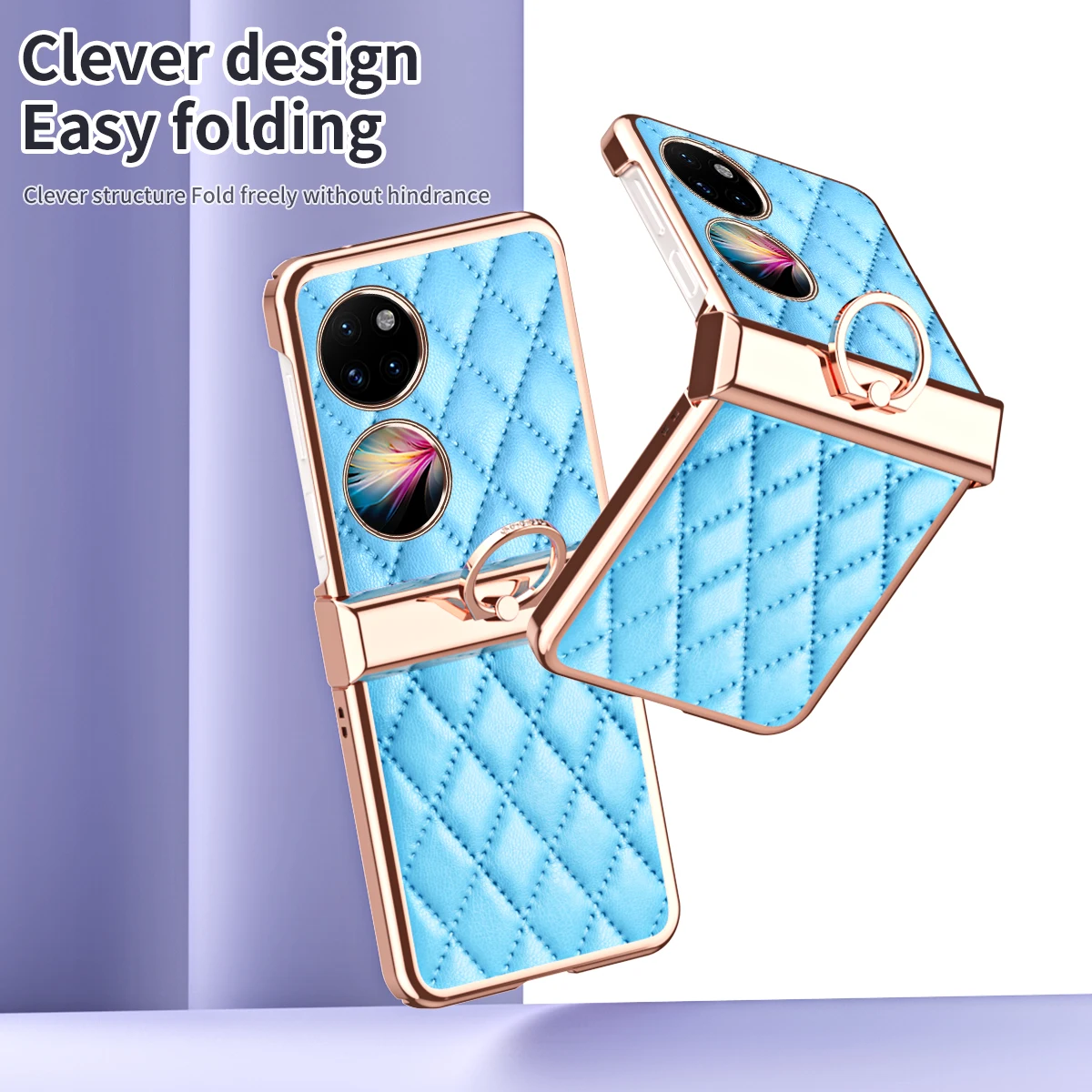 Plated Bezel Folding Case For Huawei P50 Pocket Solid Colored Leatherback Case For P50 Pocket Dumpling Chain Protection