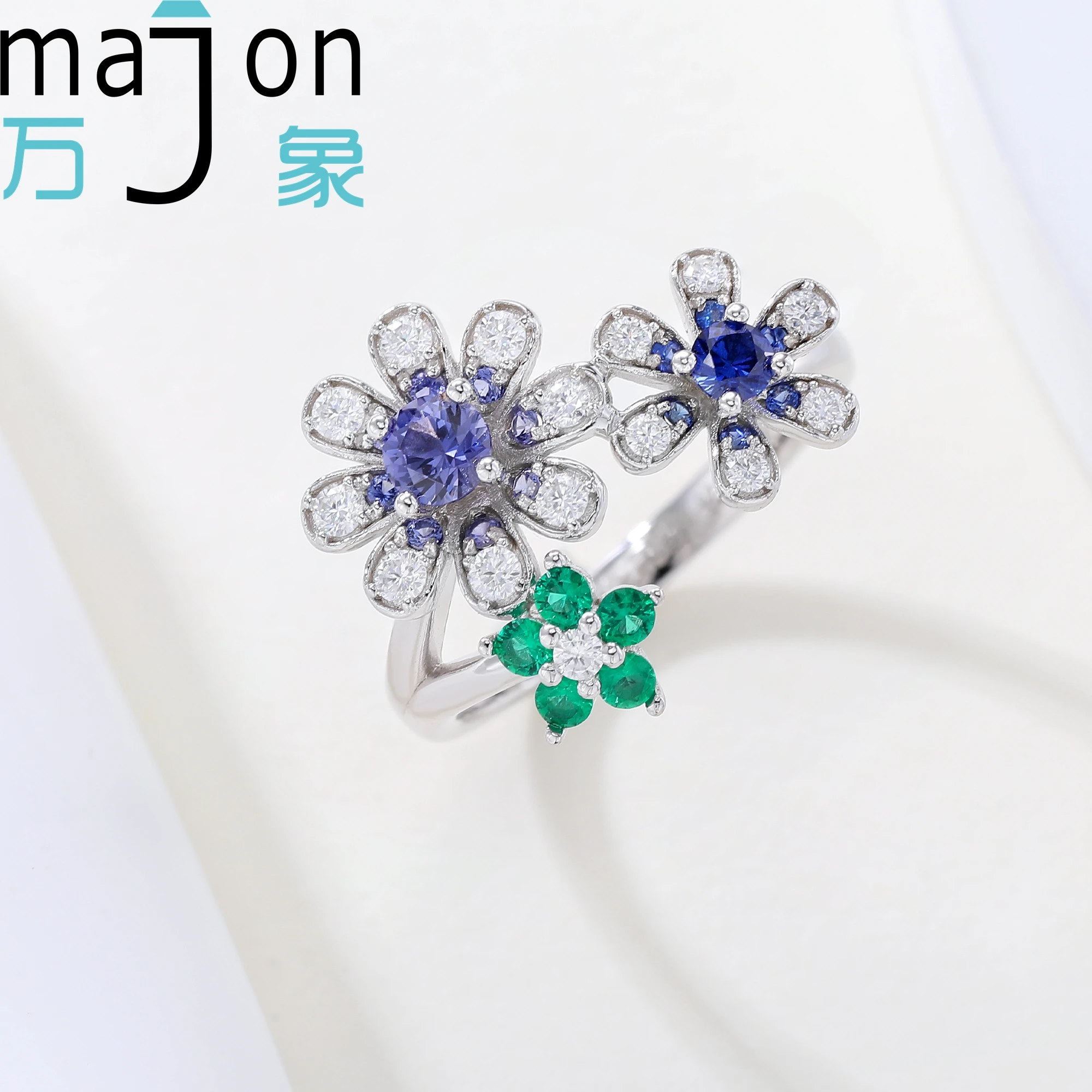 Dopamine Colored Flowers Shape Lab Grown Gemstone 925 silver Ring For Women Daily Wear Free Shipping