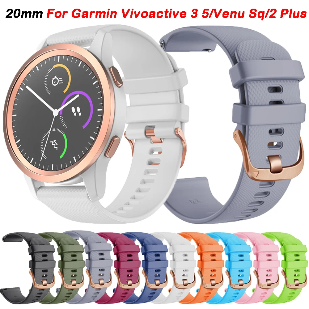 20mm Bracelet Silicone Straps For Garmin Vivoactive 5 3 Venu Sq 2 Plus Forerunner 165 245 Smart Watch Band Wristband Bracelet