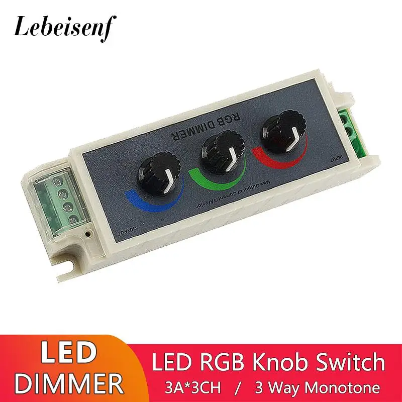 RGB Knob Controller DC 12V 24V 9A Constant Voltage PWM 3-Way Rotary Dimmer Switch for 5050 2835 Red Green Blue LED Strip Lights