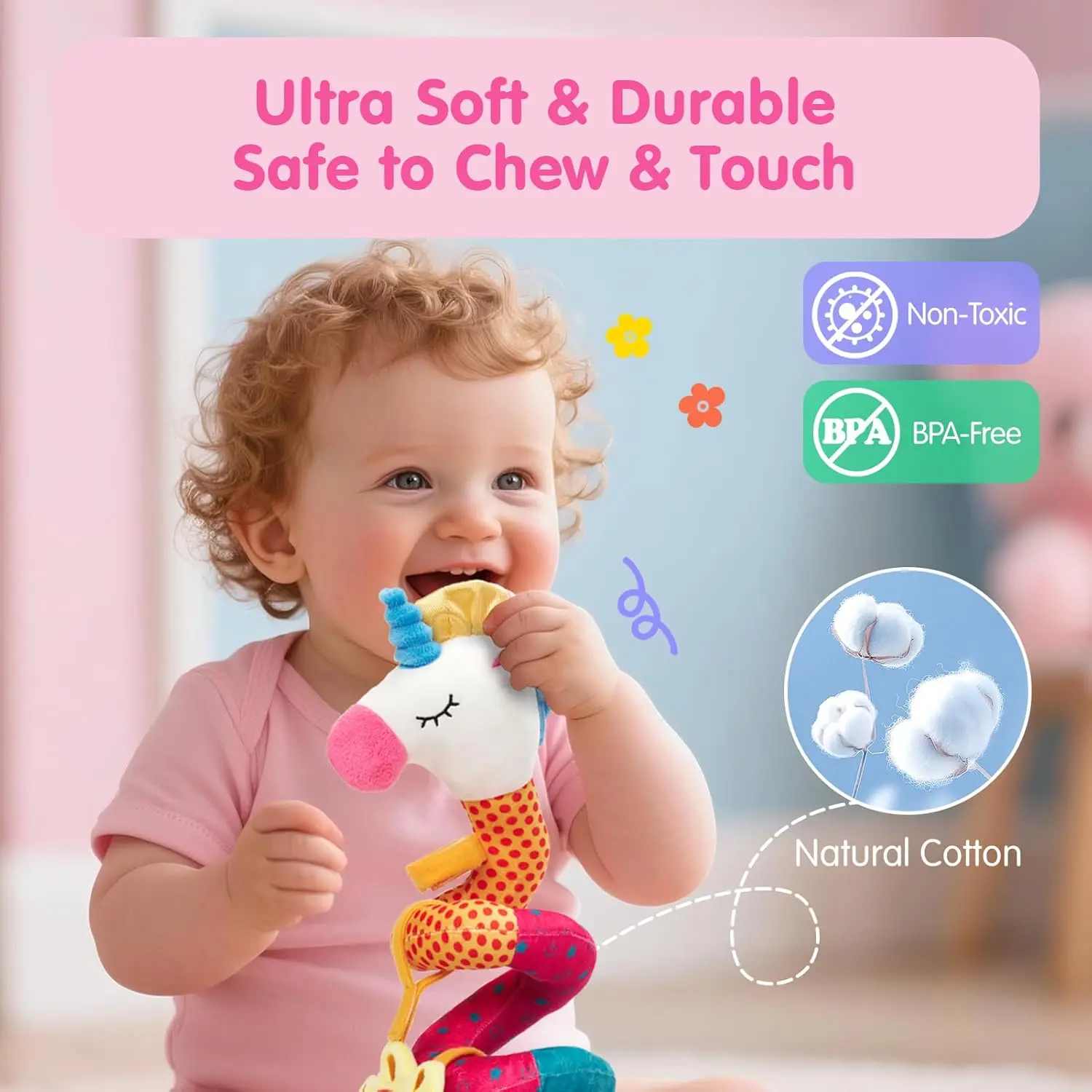 Autostoelspeelgoed voor baby's 0-6 maanden meisje - Babyspeelgoed 3-6 maanden - Rammelaar, spiegel, gekreukeld, piepend autostoel kinderwagenspeelgoed 0-6 maanden