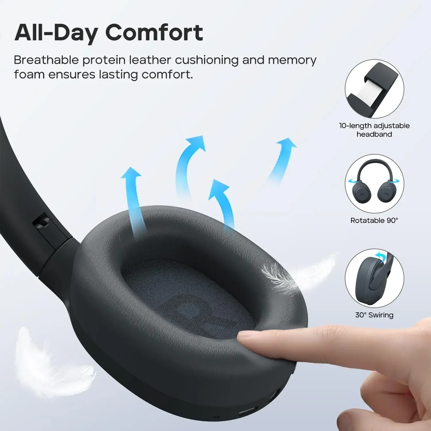 Tribit QuietPlus 81 ANC Headphones, XBass, 110H Playtime, Bluetooth 6.0, 6 Custom EQ, Foldable Bluetooth Headset for Home/Travel view 4