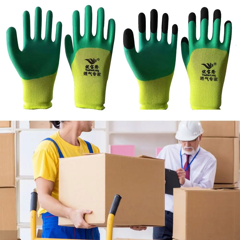 Flexible Work Safety Gloves Green Rubber Latex Coated Protective Mittens Water-Proof Oil-proof Rubber Impregnated Gloves