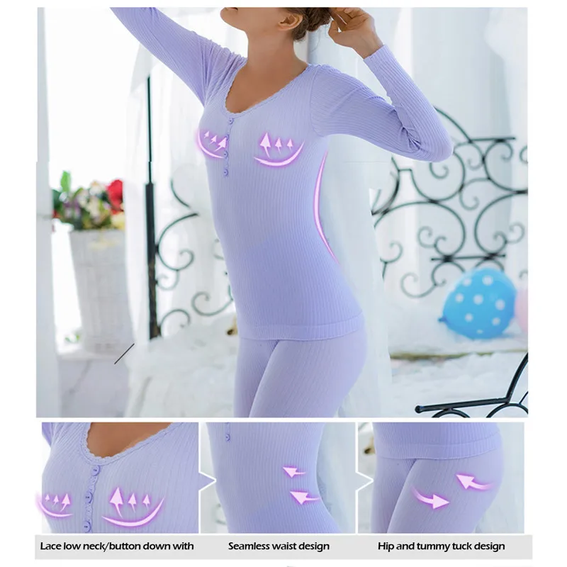 2024 Winter Thermal Underwear Women Nighty Bottoming Top Long Johns Sleepwear 2 Pcs Set Pajamas Clothing Suit Ropa Termica