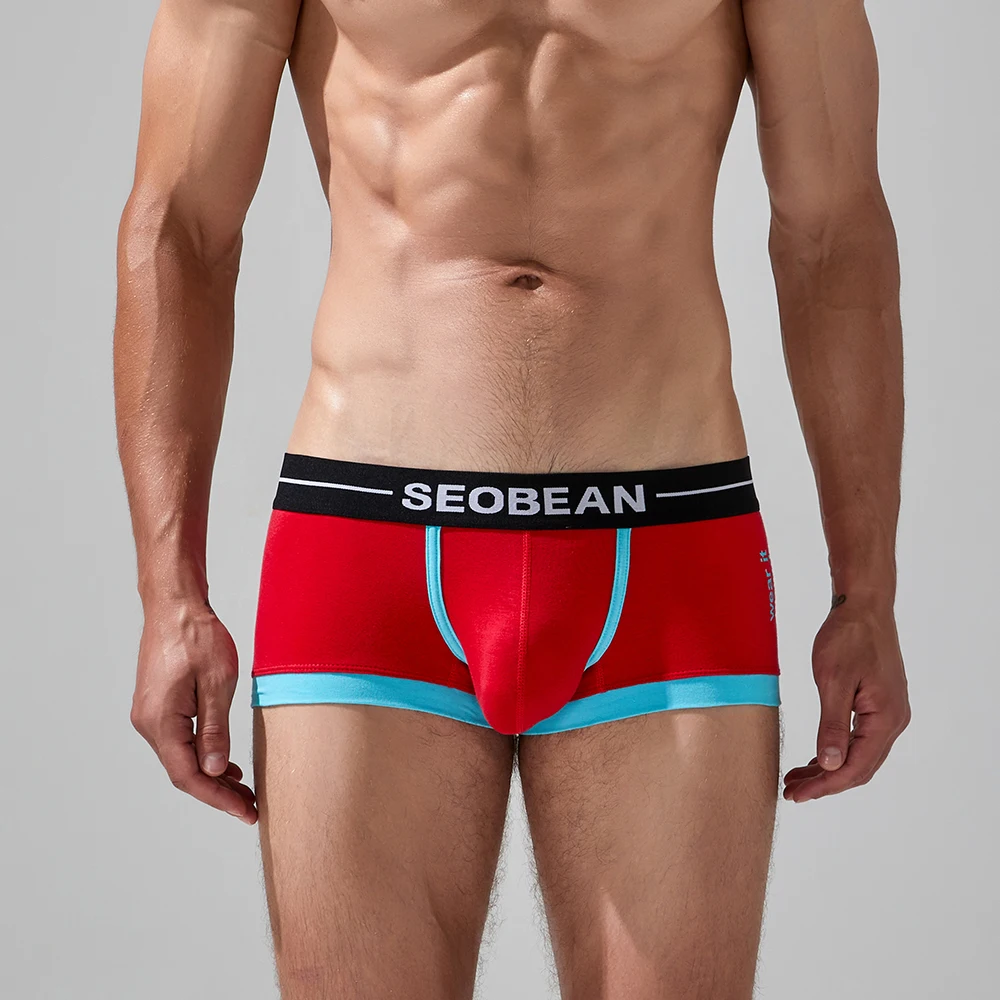 SEOBEAN Men's Low Waist Ice Silk Underwear Solid Color Half Hollow Flat Corner Youth Sexy Briefs Student New Style