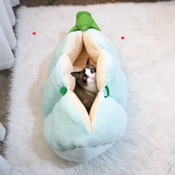 Small Dog Cat Bed Pad Half Closed Cartoon Pea Cat Nest Pet Soft Keep Warm House Pet Cat Bed Cushion Pet Product Mat Pet Supplies