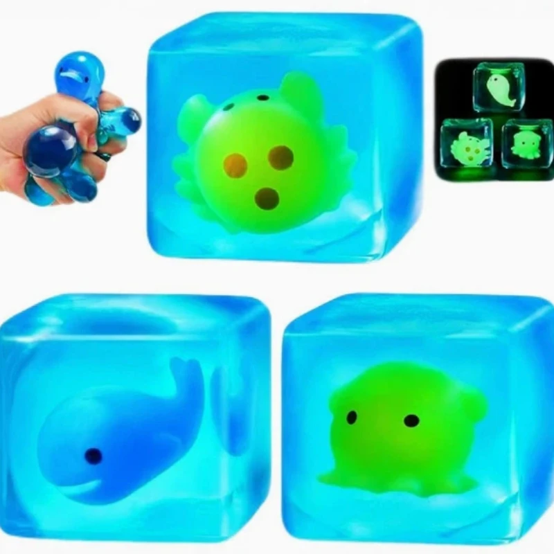 Luminous Ocean Blocks Squishy Maltose Ice Blocks Stress Ball Slow Rebound Portable Stress Relieving Toys Room Home Decoration