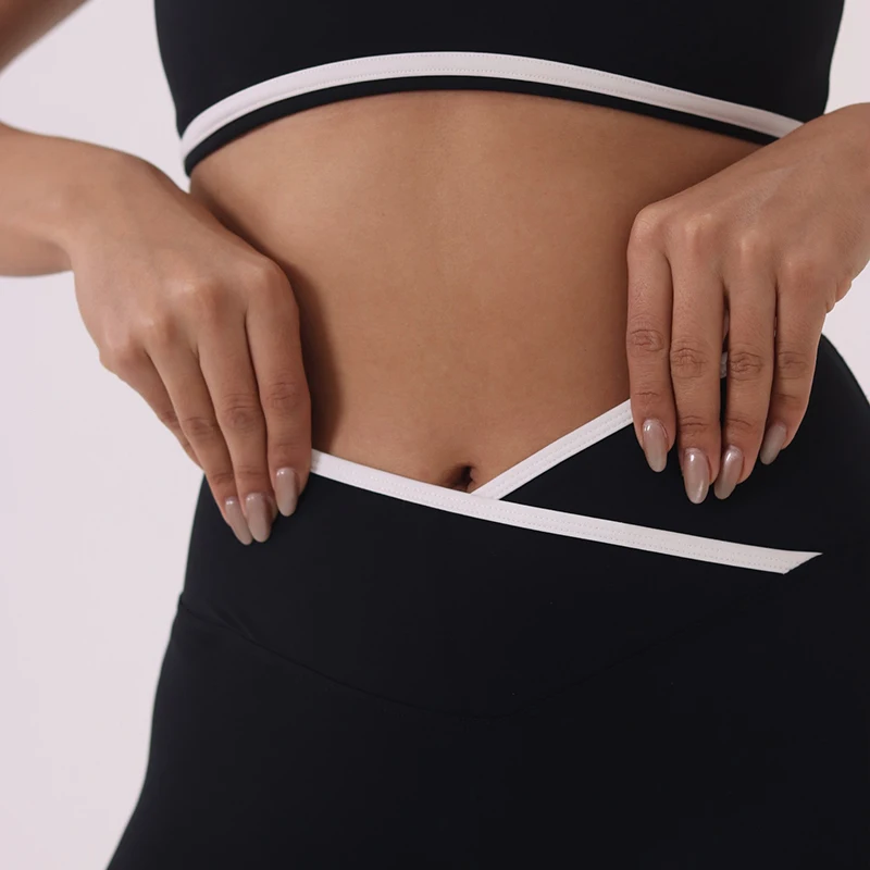 Women Bum Two-Tone Contrast V-Waist Flare Pants Women Sports Leggings High Waist Fitness Leggings Push Up Yoga Leggings Tights