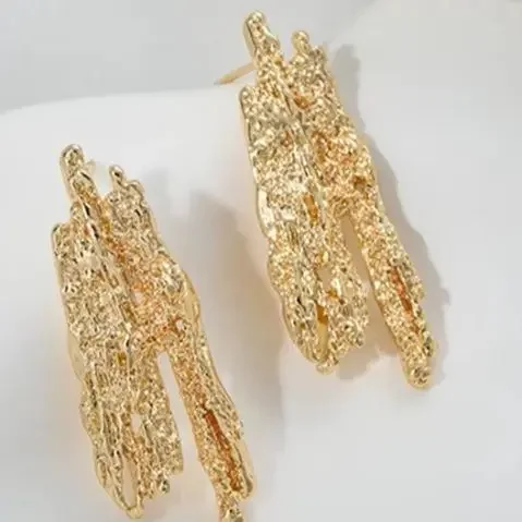 

14K Gold Coated Lava Natural Stone Irregular Earrings 925 Silver Needle DIY Handmade Ear Jewelry Making Material F413