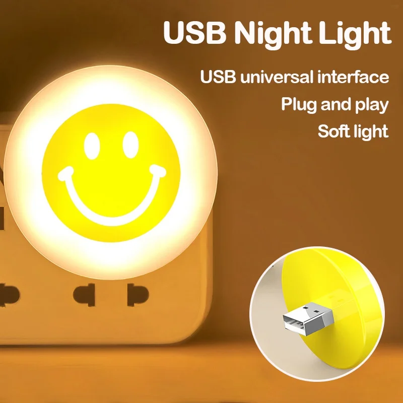 Reading Lamp Book Light Cute Smile Night Light LED Cartoon Bedside Light USB Portable Mini Night Light Warm White