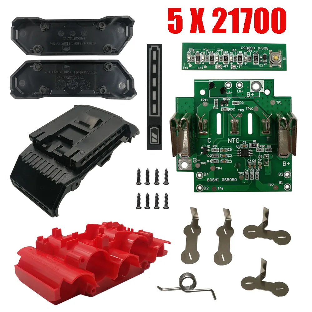 5 X 21700 BAT618 Li-ion Battery Plastic Case BMS PCB Charging Protection Circuit Board Shell For Bosch 18V BAT610 BAT609 BOX